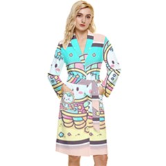 Boy Astronaut Cotton Candy Childhood Fantasy Tale Literature Planet Universe Kawaii Nature Cute Clou Long Sleeve Velvet Robe by Maspions