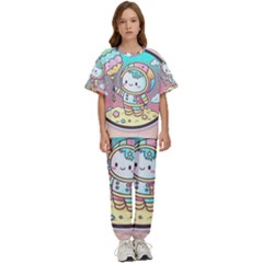 Boy Astronaut Cotton Candy Childhood Fantasy Tale Literature Planet Universe Kawaii Nature Cute Clou Kids  T-shirt And Pants Sports Set by Maspions