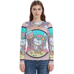 Boy Astronaut Cotton Candy Childhood Fantasy Tale Literature Planet Universe Kawaii Nature Cute Clou Women s Cut Out Long Sleeve T-shirt by Maspions