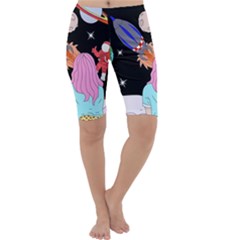 Girl Bed Space Planets Spaceship Rocket Astronaut Galaxy Universe Cosmos Woman Dream Imagination Bed Cropped Leggings 