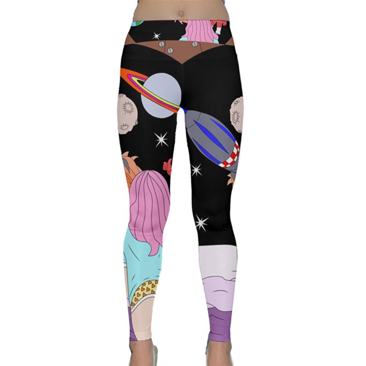 Girl Bed Space Planets Spaceship Rocket Astronaut Galaxy Universe Cosmos Woman Dream Imagination Bed Classic Yoga Leggings