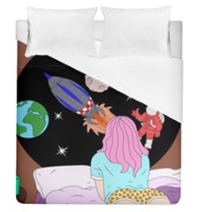 Girl Bed Space Planets Spaceship Rocket Astronaut Galaxy Universe Cosmos Woman Dream Imagination Bed Duvet Cover (queen Size)