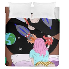 Girl Bed Space Planets Spaceship Rocket Astronaut Galaxy Universe Cosmos Woman Dream Imagination Bed Duvet Cover Double Side (queen Size)