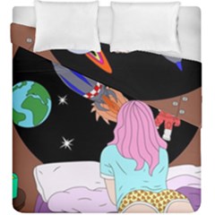 Girl Bed Space Planets Spaceship Rocket Astronaut Galaxy Universe Cosmos Woman Dream Imagination Bed Duvet Cover Double Side (king Size)