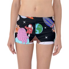 Girl Bed Space Planets Spaceship Rocket Astronaut Galaxy Universe Cosmos Woman Dream Imagination Bed Reversible Boyleg Bikini Bottoms