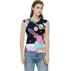 Girl Bed Space Planets Spaceship Rocket Astronaut Galaxy Universe Cosmos Woman Dream Imagination Bed Women s Raglan Cap Sleeve T-shirt by Maspions