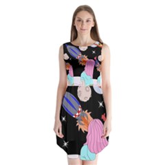 Girl Bed Space Planets Spaceship Rocket Astronaut Galaxy Universe Cosmos Woman Dream Imagination Bed Sleeveless Chiffon Dress  