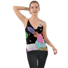 Girl Bed Space Planets Spaceship Rocket Astronaut Galaxy Universe Cosmos Woman Dream Imagination Bed Chiffon Cami by Maspions