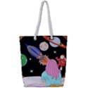 Girl Bed Space Planets Spaceship Rocket Astronaut Galaxy Universe Cosmos Woman Dream Imagination Bed Full Print Rope Handle Tote (Small) View1