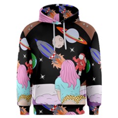 Girl Bed Space Planets Spaceship Rocket Astronaut Galaxy Universe Cosmos Woman Dream Imagination Bed Men s Overhead Hoodie