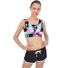 Girl Bed Space Planets Spaceship Rocket Astronaut Galaxy Universe Cosmos Woman Dream Imagination Bed V-back Sports Bra