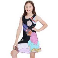 Girl Bed Space Planets Spaceship Rocket Astronaut Galaxy Universe Cosmos Woman Dream Imagination Bed Kids  Lightweight Sleeveless Dress