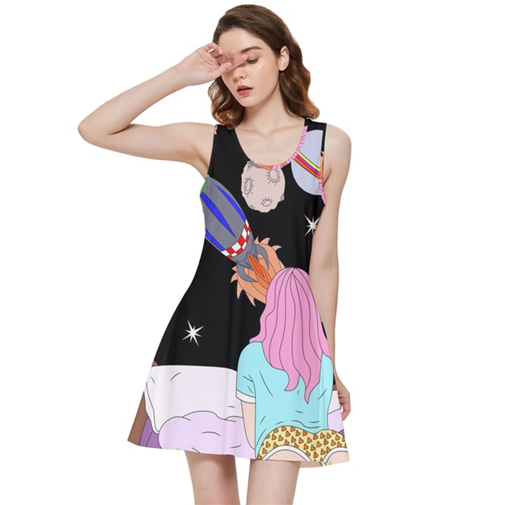 Girl Bed Space Planets Spaceship Rocket Astronaut Galaxy Universe Cosmos Woman Dream Imagination Bed Inside Out Racerback Dress