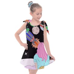 Girl Bed Space Planets Spaceship Rocket Astronaut Galaxy Universe Cosmos Woman Dream Imagination Bed Kids  Tie Up Tunic Dress