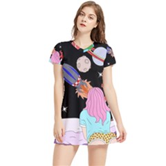 Girl Bed Space Planets Spaceship Rocket Astronaut Galaxy Universe Cosmos Woman Dream Imagination Bed Women s Sports Skirt