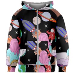 Girl Bed Space Planets Spaceship Rocket Astronaut Galaxy Universe Cosmos Woman Dream Imagination Bed Kids  Zipper Hoodie Without Drawstring