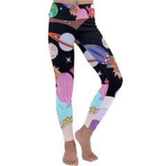 Girl Bed Space Planets Spaceship Rocket Astronaut Galaxy Universe Cosmos Woman Dream Imagination Bed Kids  Lightweight Velour Classic Yoga Leggings by Maspions