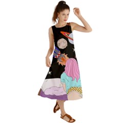 Girl Bed Space Planets Spaceship Rocket Astronaut Galaxy Universe Cosmos Woman Dream Imagination Bed Summer Maxi Dress