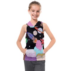 Girl Bed Space Planets Spaceship Rocket Astronaut Galaxy Universe Cosmos Woman Dream Imagination Bed Kids  Sleeveless Hoodie