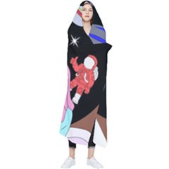 Girl Bed Space Planets Spaceship Rocket Astronaut Galaxy Universe Cosmos Woman Dream Imagination Bed Wearable Blanket by Maspions