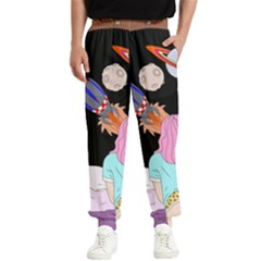 Girl Bed Space Planets Spaceship Rocket Astronaut Galaxy Universe Cosmos Woman Dream Imagination Bed Men s Elastic Waist Pants