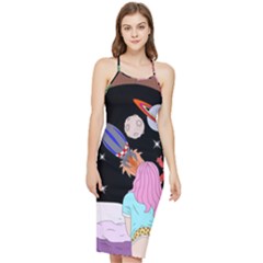 Girl Bed Space Planets Spaceship Rocket Astronaut Galaxy Universe Cosmos Woman Dream Imagination Bed Bodycon Cross Back Summer Dress