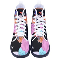 Girl Bed Space Planets Spaceship Rocket Astronaut Galaxy Universe Cosmos Woman Dream Imagination Bed Men s High-top Canvas Sneakers