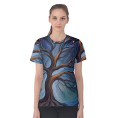 Tree Branches Mystical Moon Expressionist Oil Painting Acrylic Painting Abstract Nature Moonlight Ni Women s Cotton T-shirt