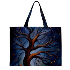 Tree Branches Mystical Moon Expressionist Oil Painting Acrylic Painting Abstract Nature Moonlight Ni Zipper Mini Tote Bag