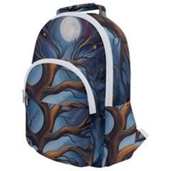 Tree Branches Mystical Moon Expressionist Oil Painting Acrylic Painting Abstract Nature Moonlight Ni Rounded Multi Pocket Backpack