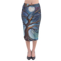 Tree Branches Mystical Moon Expressionist Oil Painting Acrylic Painting Abstract Nature Moonlight Ni Midi Pencil Skirt