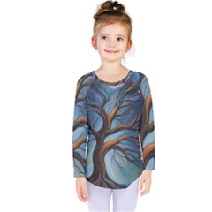 Tree Branches Mystical Moon Expressionist Oil Painting Acrylic Painting Abstract Nature Moonlight Ni Kids  Long Sleeve T-shirt