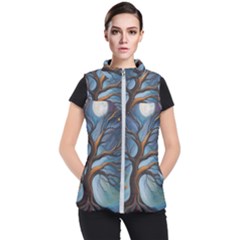 Tree Branches Mystical Moon Expressionist Oil Painting Acrylic Painting Abstract Nature Moonlight Ni Women s Puffer Vest