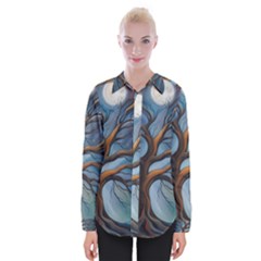 Tree Branches Mystical Moon Expressionist Oil Painting Acrylic Painting Abstract Nature Moonlight Ni Womens Long Sleeve Shirt