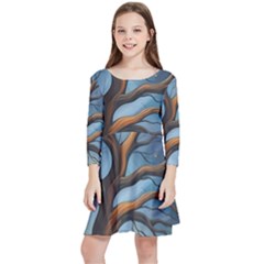 Tree Branches Mystical Moon Expressionist Oil Painting Acrylic Painting Abstract Nature Moonlight Ni Kids  Quarter Sleeve Skater Dress