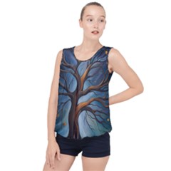 Tree Branches Mystical Moon Expressionist Oil Painting Acrylic Painting Abstract Nature Moonlight Ni Bubble Hem Chiffon Tank Top by Maspions