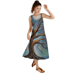 Tree Branches Mystical Moon Expressionist Oil Painting Acrylic Painting Abstract Nature Moonlight Ni Summer Maxi Dress