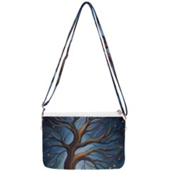 Tree Branches Mystical Moon Expressionist Oil Painting Acrylic Painting Abstract Nature Moonlight Ni Double Gusset Crossbody Bag by Maspions