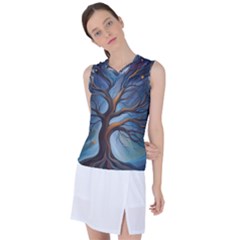 Tree Branches Mystical Moon Expressionist Oil Painting Acrylic Painting Abstract Nature Moonlight Ni Women s Sleeveless Sports Top by Maspions