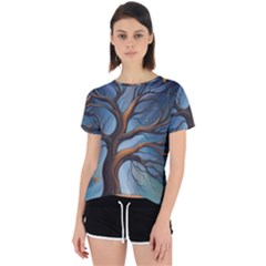 Tree Branches Mystical Moon Expressionist Oil Painting Acrylic Painting Abstract Nature Moonlight Ni Open Back Sport T-shirt