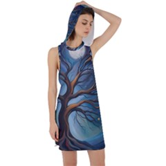 Tree Branches Mystical Moon Expressionist Oil Painting Acrylic Painting Abstract Nature Moonlight Ni Racer Back Hoodie Dress