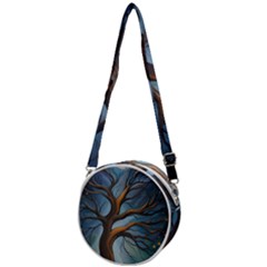 Tree Branches Mystical Moon Expressionist Oil Painting Acrylic Painting Abstract Nature Moonlight Ni Crossbody Circle Bag