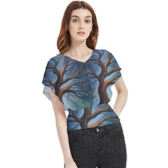 Tree Branches Mystical Moon Expressionist Oil Painting Acrylic Painting Abstract Nature Moonlight Ni Butterfly Chiffon Blouse