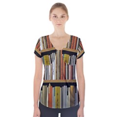 Book Nook Books Bookshelves Comfortable Cozy Literature Library Study Reading Reader Reading Nook Ro Short Sleeve Front Detail Top