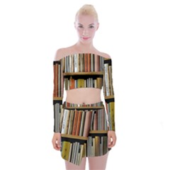 Book Nook Books Bookshelves Comfortable Cozy Literature Library Study Reading Reader Reading Nook Ro Off Shoulder Top With Mini Skirt Set by Maspions