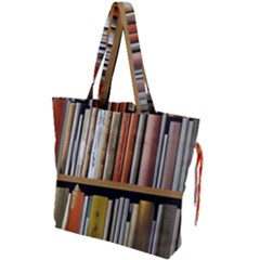 Book Nook Books Bookshelves Comfortable Cozy Literature Library Study Reading Reader Reading Nook Ro Drawstring Tote Bag by Maspions