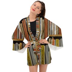 Book Nook Books Bookshelves Comfortable Cozy Literature Library Study Reading Reader Reading Nook Ro Long Sleeve Kimono by Maspions