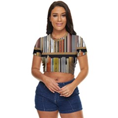 Book Nook Books Bookshelves Comfortable Cozy Literature Library Study Reading Reader Reading Nook Ro Side Button Cropped T-shirt by Maspions