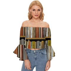 Book Nook Books Bookshelves Comfortable Cozy Literature Library Study Reading Reader Reading Nook Ro Off Shoulder Flutter Bell Sleeve Top