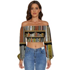 Book Nook Books Bookshelves Comfortable Cozy Literature Library Study Reading Reader Reading Nook Ro Long Sleeve Crinkled Weave Crop Top